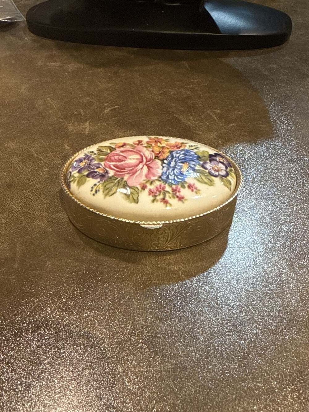 Vintage Porcelain Ceramic Floral Design Pill Trinket Jewelry Box